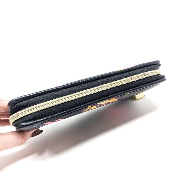 Betsey Johnson Womens Wallet Black Floral Colorful Gold Zip Around Vintage Y2K - Picture 3 of 7